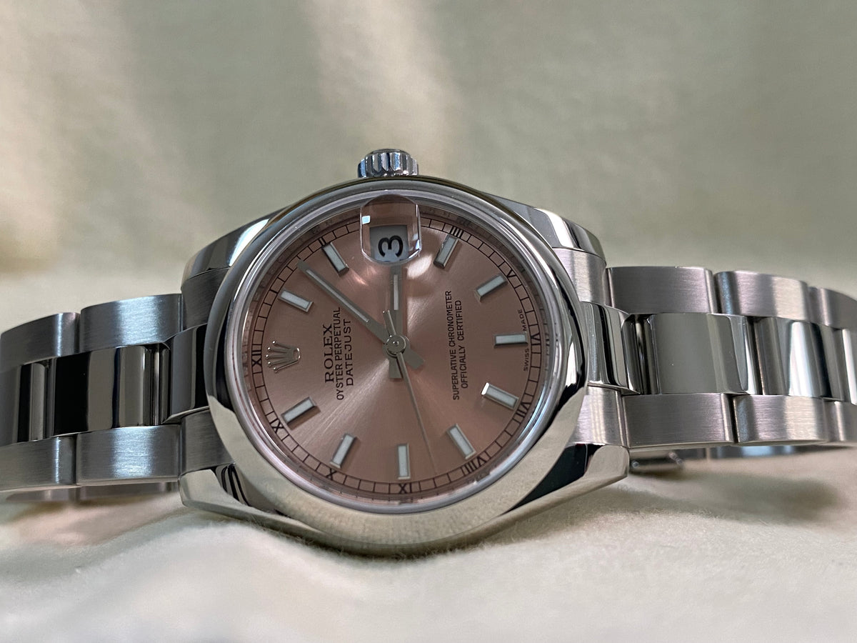 Rolex Steel Datejust 31 - Domed Bezel - Pink Index Dial - Oyster Bracelet - 178240 *FULL SET*