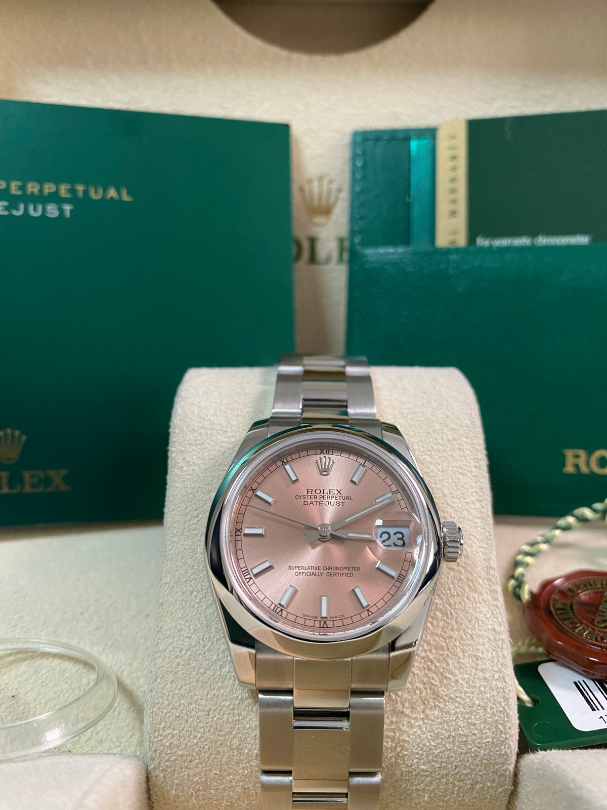 Rolex Steel Datejust 31 - Domed Bezel - Pink Index Dial - Oyster Bracelet - 178240 *FULL SET*