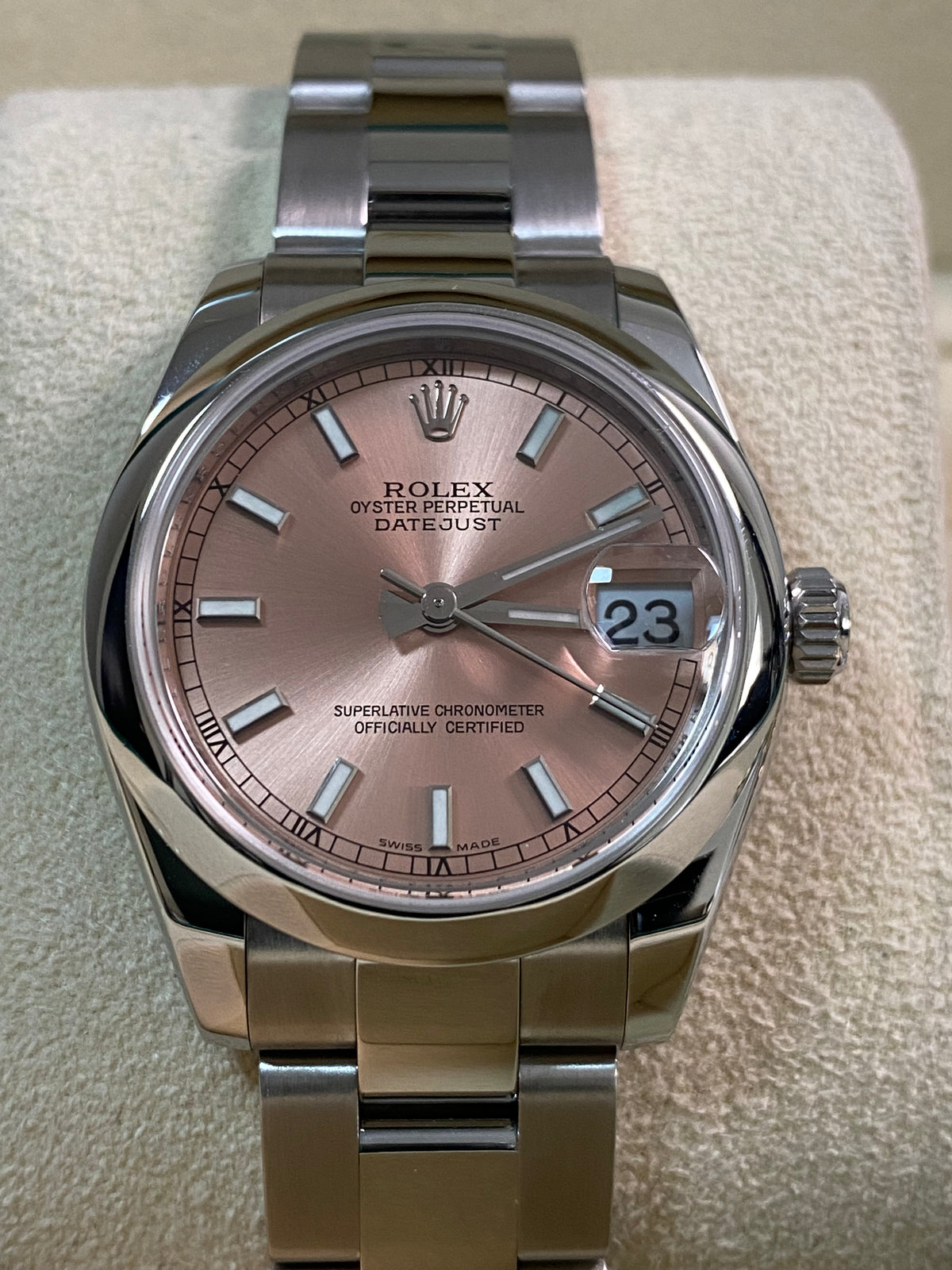 Rolex Steel Datejust 31 - Domed Bezel - Pink Index Dial - Oyster Bracelet - 178240 *FULL SET*