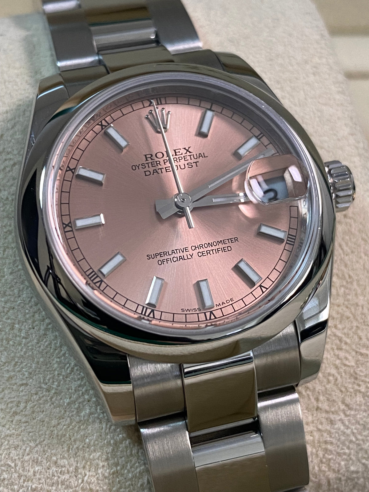 Rolex Steel Datejust 31 - Domed Bezel - Pink Index Dial - Oyster Bracelet - 178240 *FULL SET*