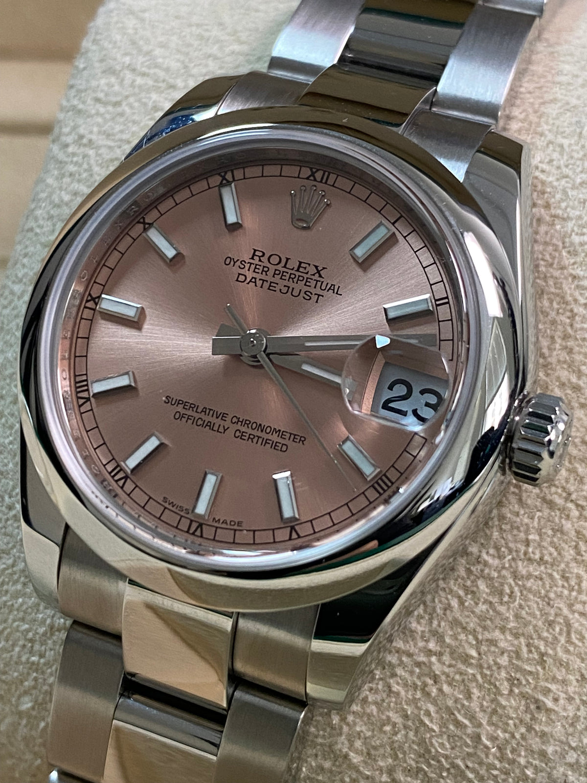 Rolex Steel Datejust 31 - Domed Bezel - Pink Index Dial - Oyster Bracelet - 178240 *FULL SET*