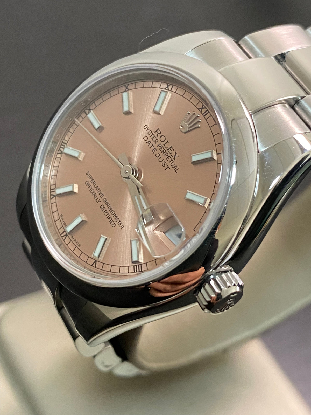 Rolex Steel Datejust 31 - Domed Bezel - Pink Index Dial - Oyster Bracelet - 178240 *FULL SET*