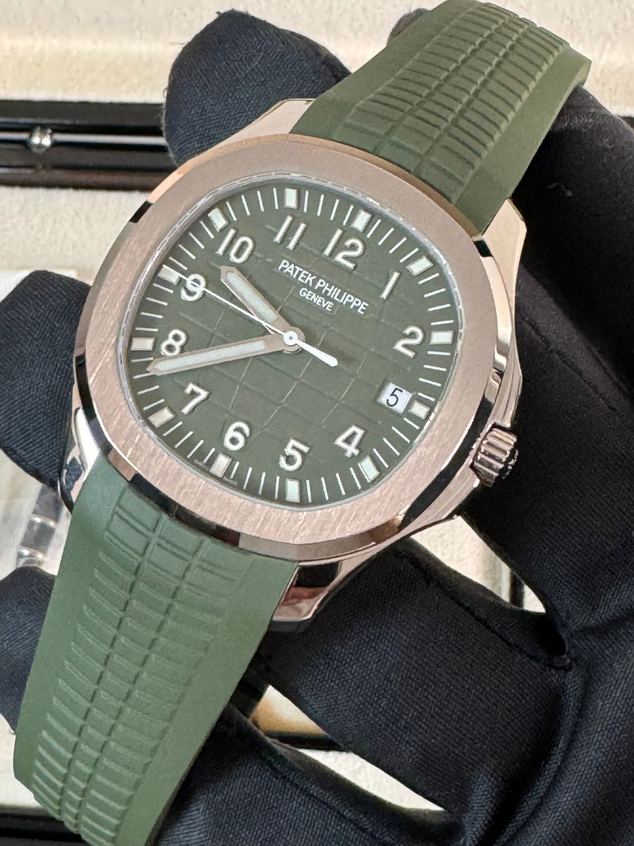 Patek Philippe Aquanaut White Gold - 2021 - Khaki Green Embossed Dial - 5168G-010 *FULL SET*