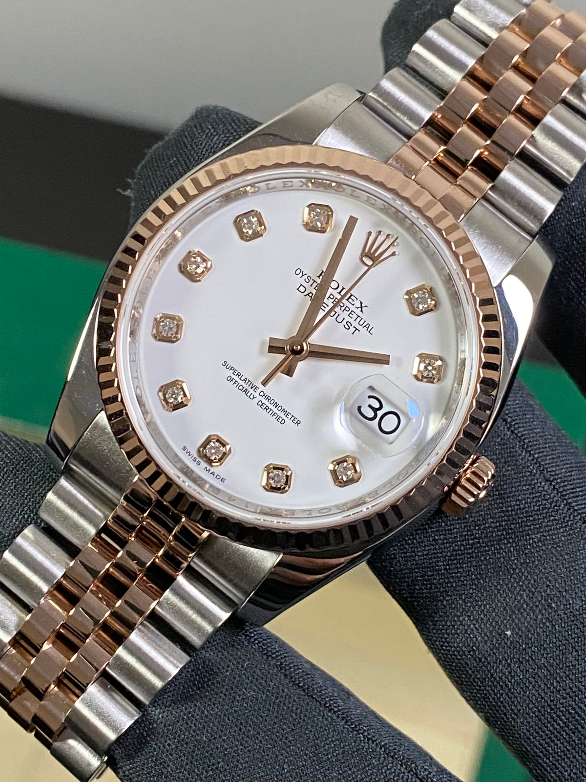 Rolex Steel and Everose Gold Datejust 36 - 2014 - Fluted Bezel - Factory White Diamond Dial - Jubilee Bracelet - 116231