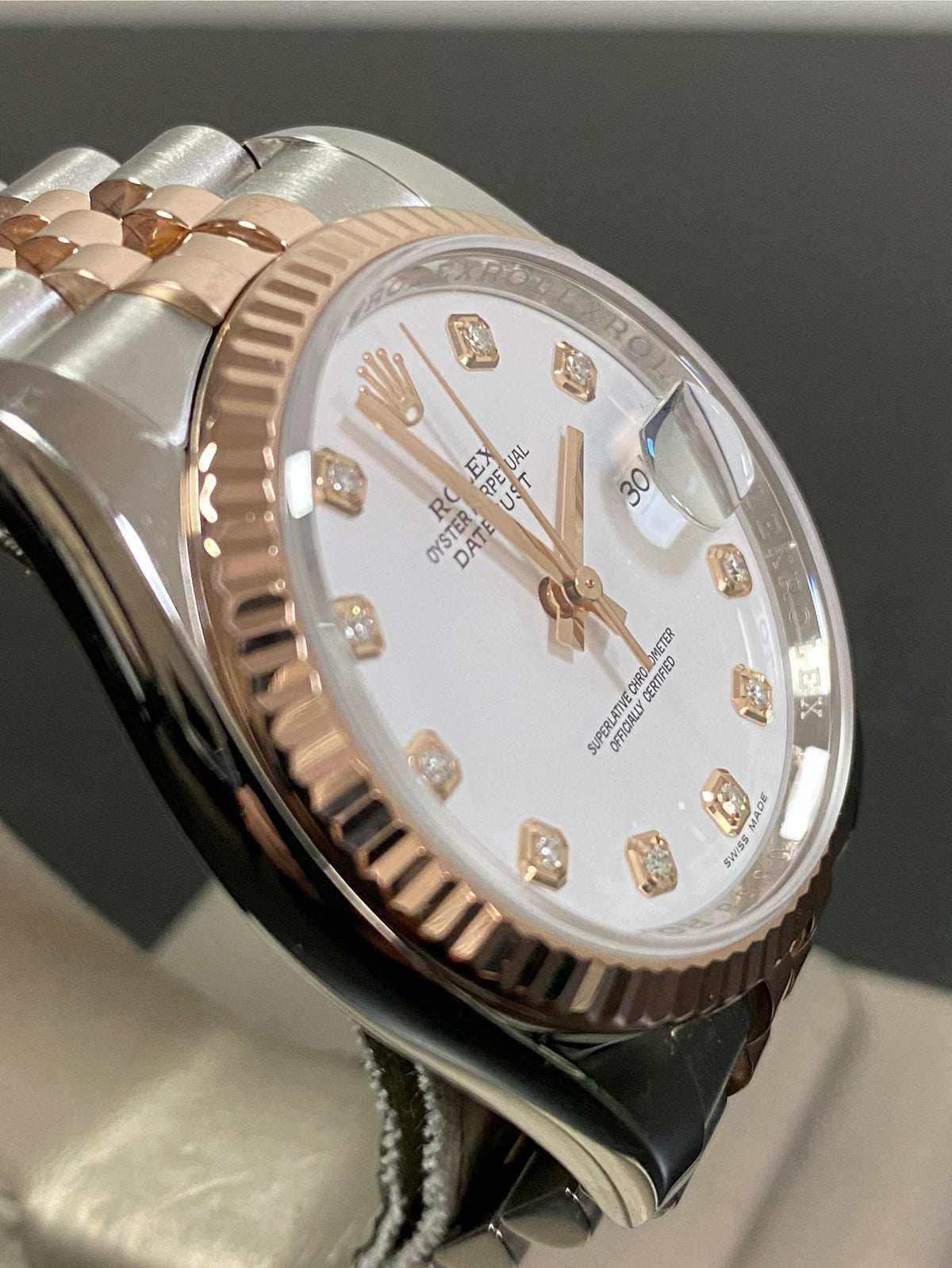 Rolex Steel and Everose Gold Datejust 36 - 2014 - Fluted Bezel - Factory White Diamond Dial - Jubilee Bracelet - 116231