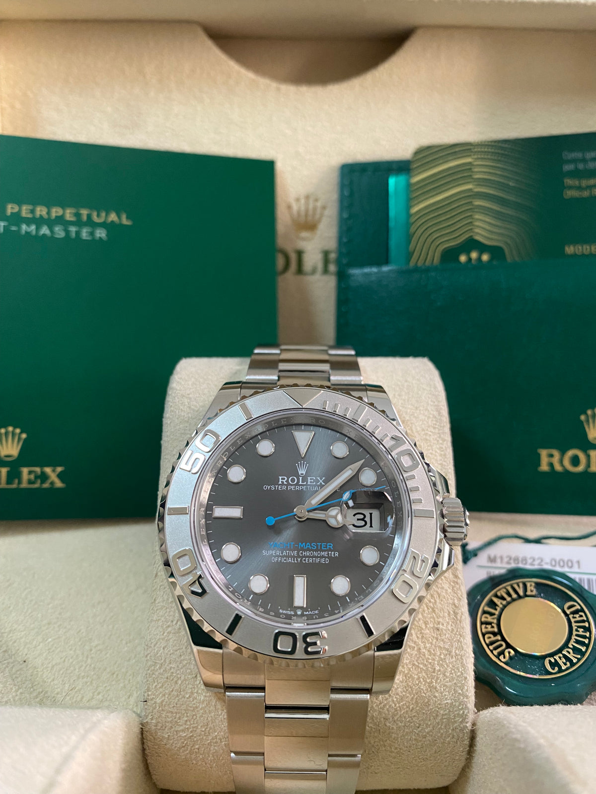 Rolex Steel and Platinum Yacht-Master 40 - 2024- Grey Dial - Platinum Bezel - 126622 *FULL SET*