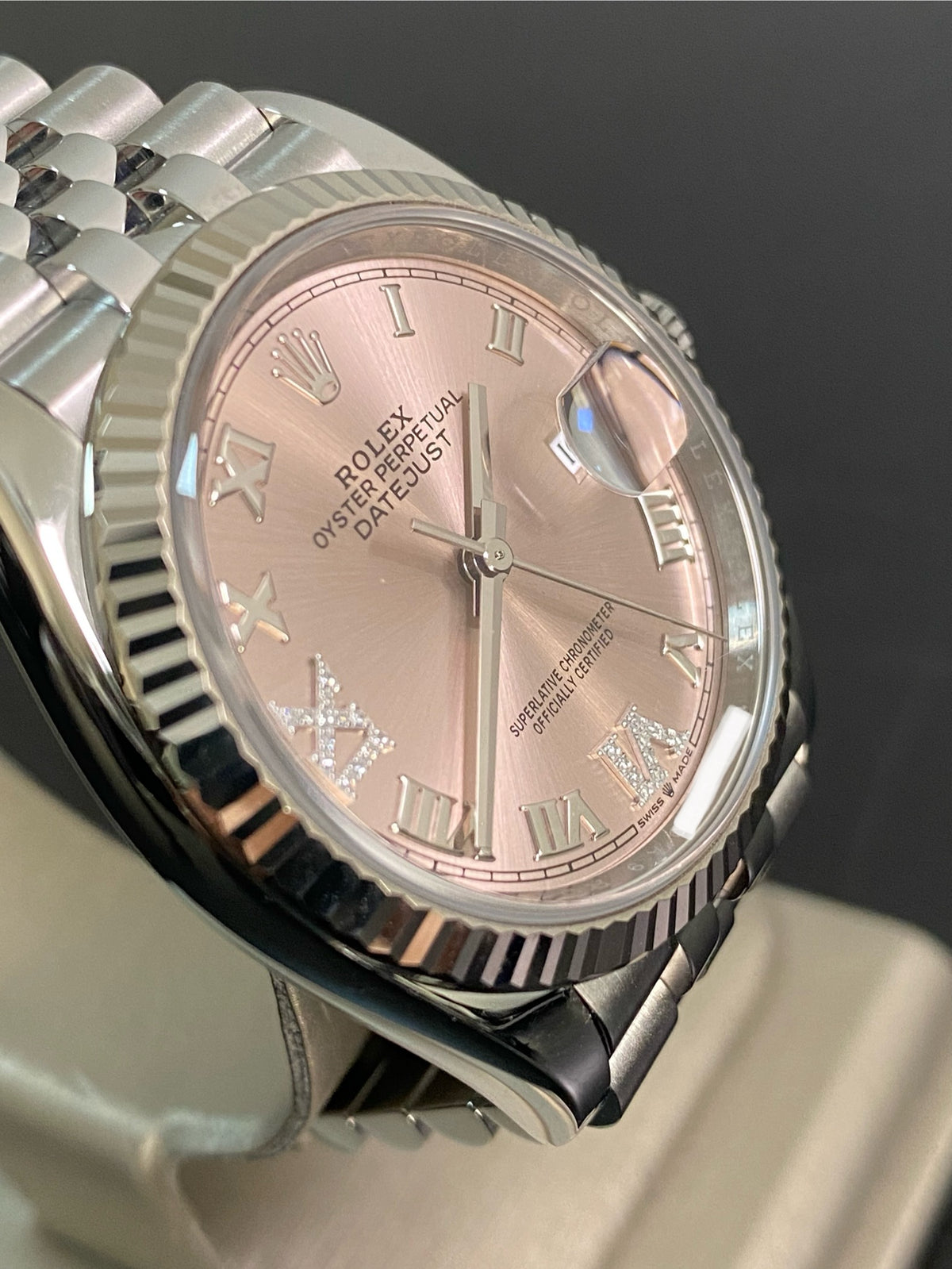 Rolex Steel Datejust 36 - 2023 - Fluted Bezel - Pink Diamond Roman VI and IX Dial - Jubilee Bracelet - 126234 *FULL SET*