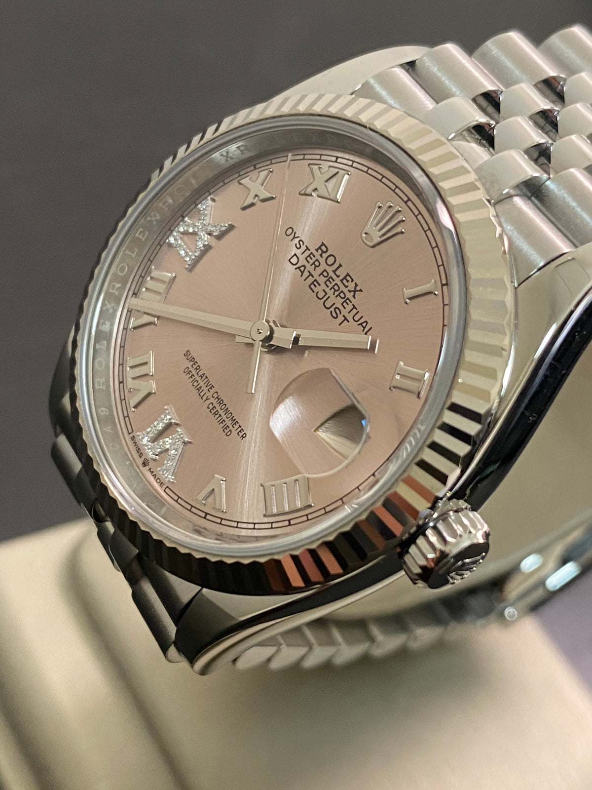 Rolex Steel Datejust 36 - 2023 - Fluted Bezel - Pink Diamond Roman VI and IX Dial - Jubilee Bracelet - 126234 *FULL SET*