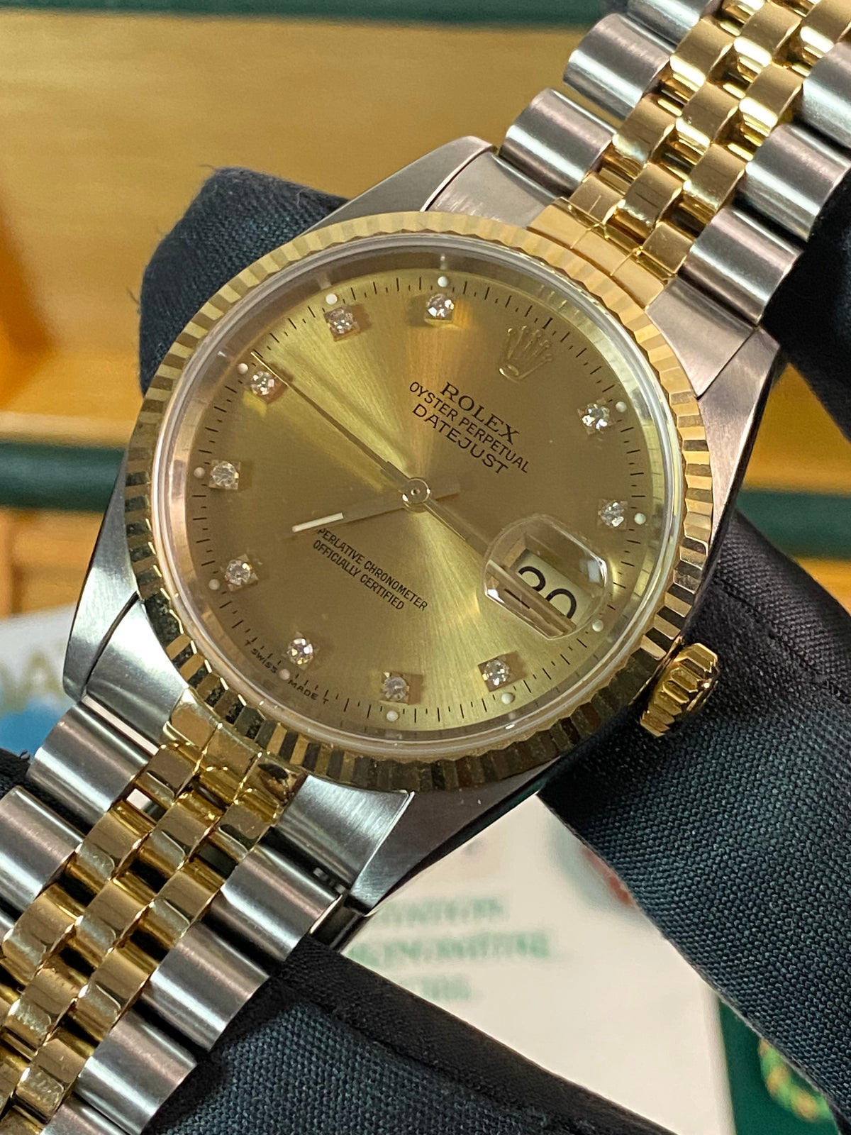 Rolex Steel and Yellow Gold Datejust 36 - W serial - Fluted Bezel - Factory Diamond Dial - Jubilee Bracelet - 16233 *COMPLETE SET*