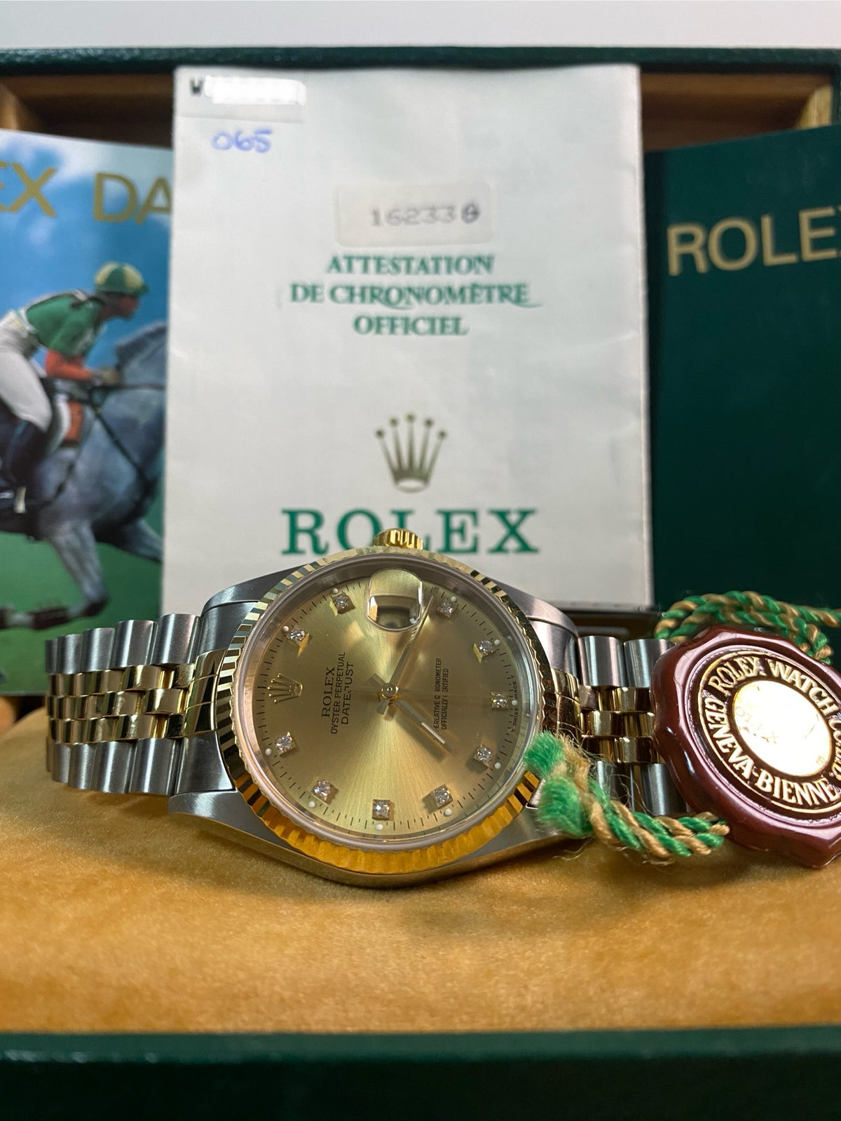 Rolex Steel and Yellow Gold Datejust 36 - W serial - Fluted Bezel - Factory Diamond Dial - Jubilee Bracelet - 16233 *COMPLETE SET*