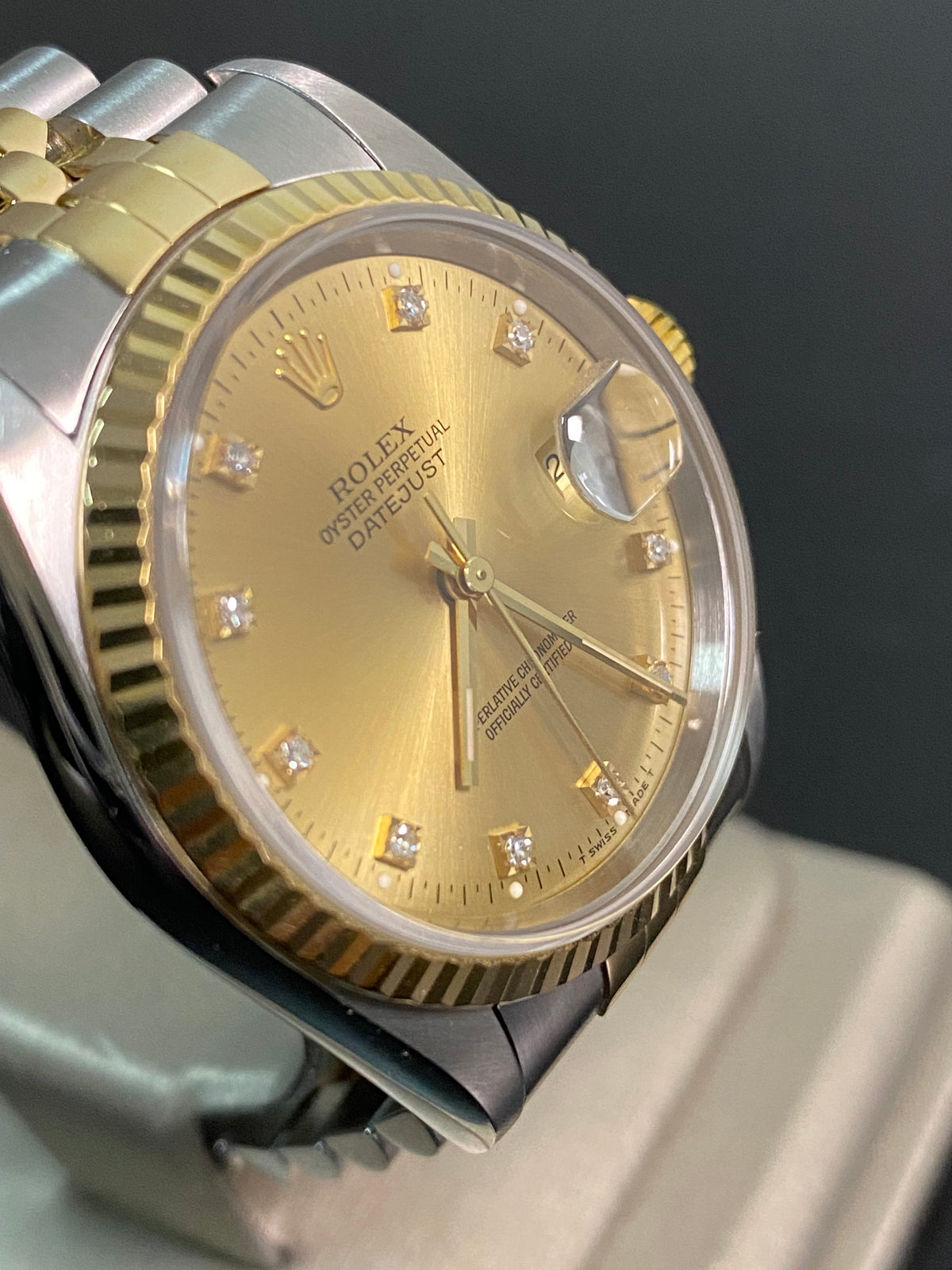 Rolex Steel and Yellow Gold Datejust 36 - W serial - Fluted Bezel - Factory Diamond Dial - Jubilee Bracelet - 16233 *COMPLETE SET*