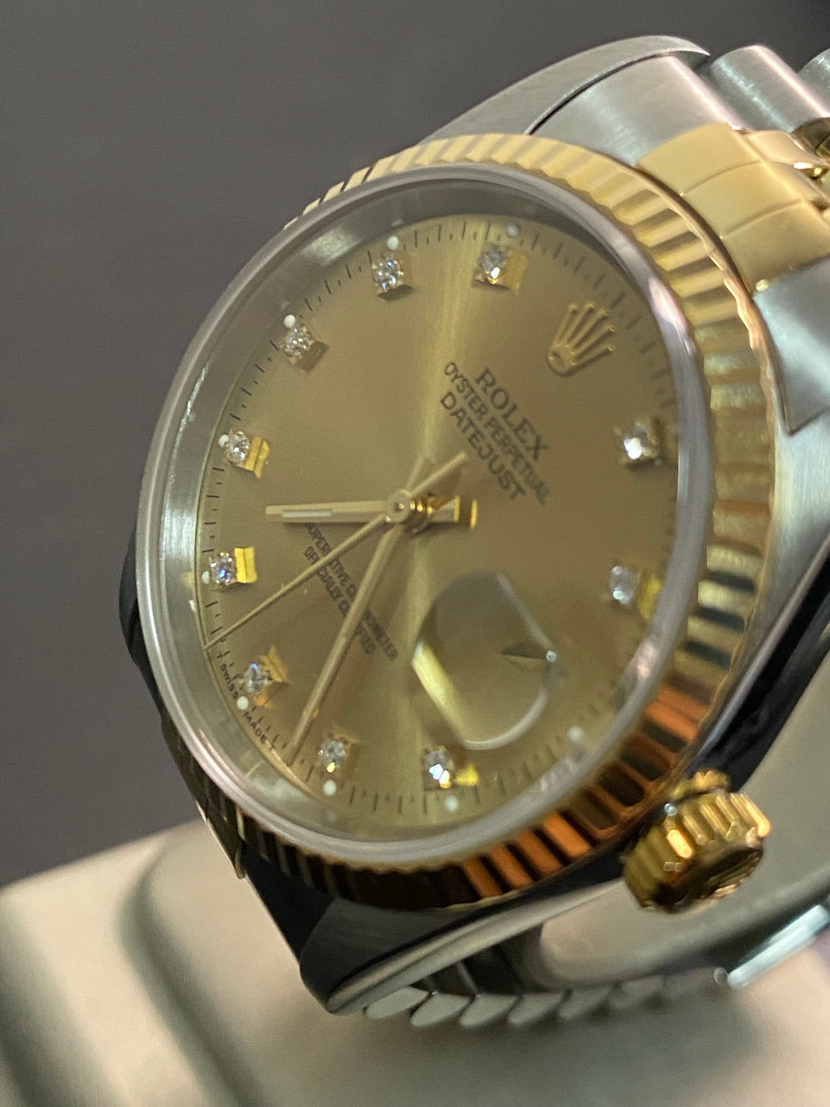 Rolex Steel and Yellow Gold Datejust 36 - W serial - Fluted Bezel - Factory Diamond Dial - Jubilee Bracelet - 16233 *COMPLETE SET*