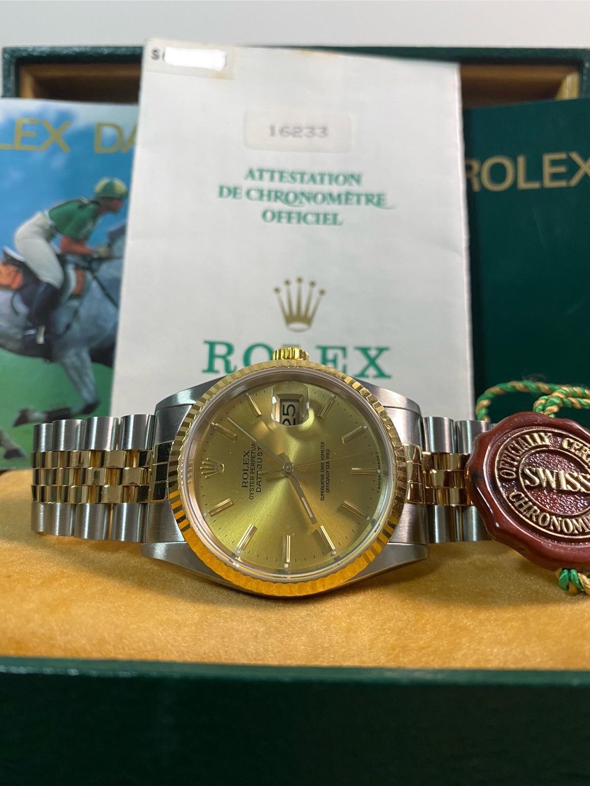 Rolex Steel and Yellow Gold Datejust 36 - S serial - Fluted Bezel - Champagne Index Dial - Jubilee Bracelet - 16233 *COMPLETE SET*