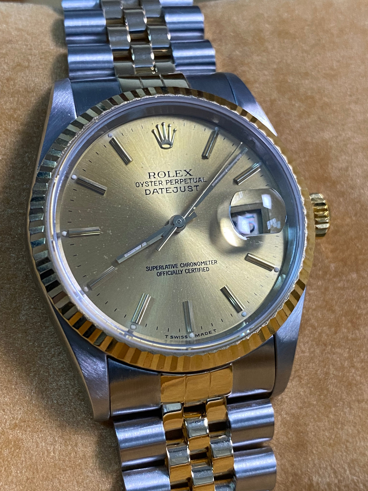 Rolex Steel and Yellow Gold Datejust 36 - S serial - Fluted Bezel - Champagne Index Dial - Jubilee Bracelet - 16233 *COMPLETE SET*