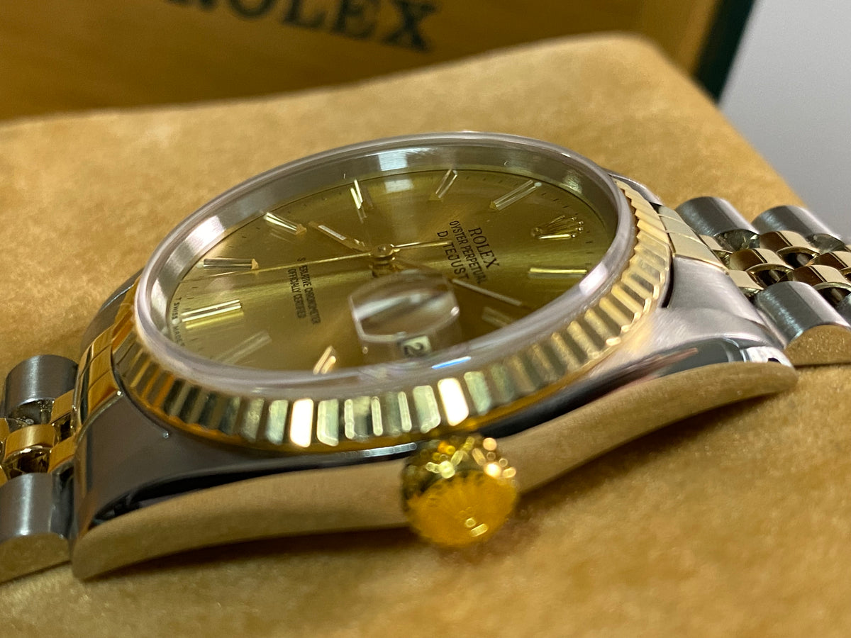 Rolex Steel and Yellow Gold Datejust 36 - S serial - Fluted Bezel - Champagne Index Dial - Jubilee Bracelet - 16233 *COMPLETE SET*