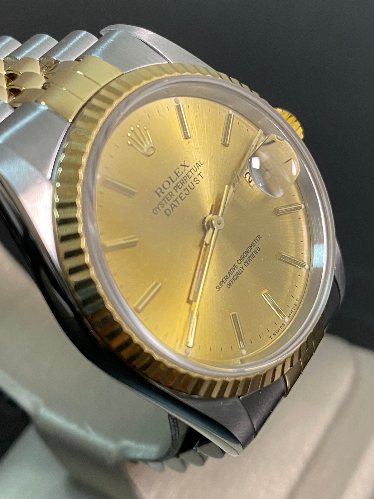 Rolex Steel and Yellow Gold Datejust 36 - S serial - Fluted Bezel - Champagne Index Dial - Jubilee Bracelet - 16233 *COMPLETE SET*