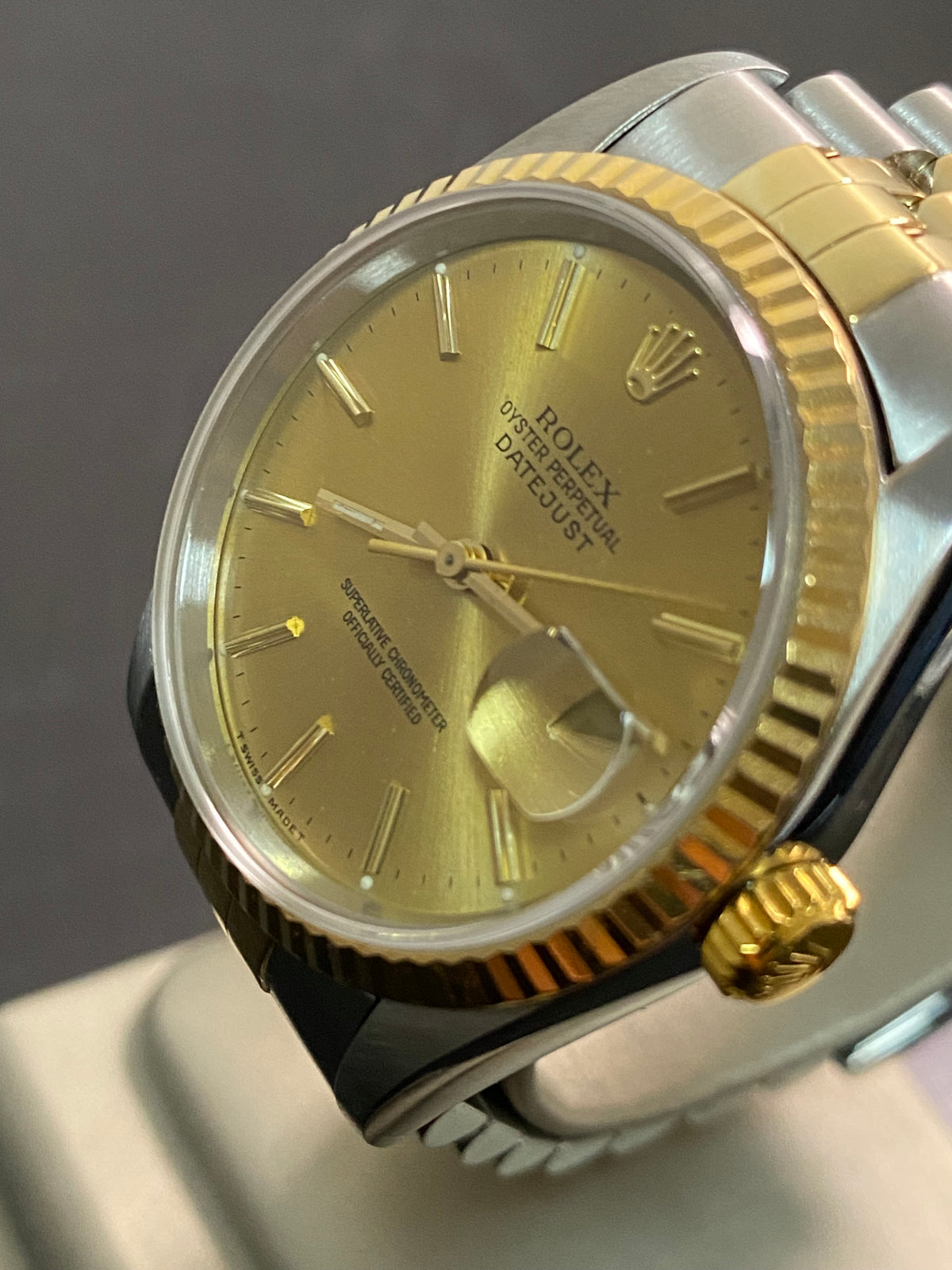 Rolex Steel and Yellow Gold Datejust 36 - S serial - Fluted Bezel - Champagne Index Dial - Jubilee Bracelet - 16233 *COMPLETE SET*