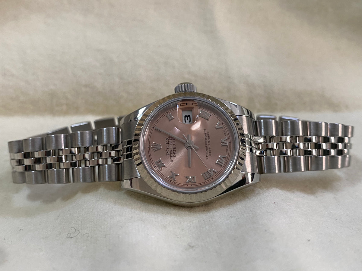 Rolex Steel Lady-Datejust 26 - F serial - Fluted Bezel - Pink Roman Dial - Jubilee Bracelet - 79174