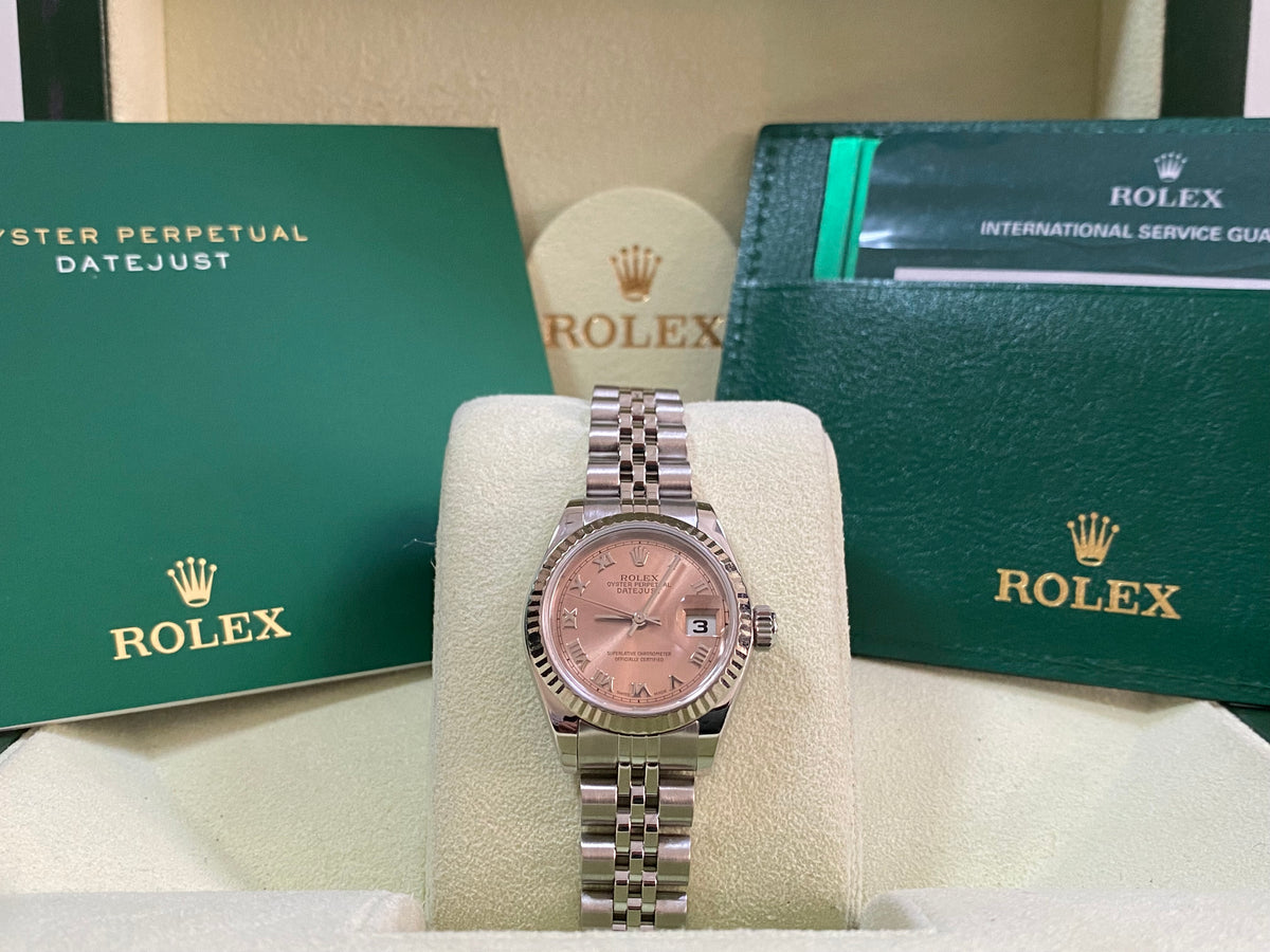 Rolex Steel Lady-Datejust 26 - F serial - Fluted Bezel - Pink Roman Dial - Jubilee Bracelet - 79174