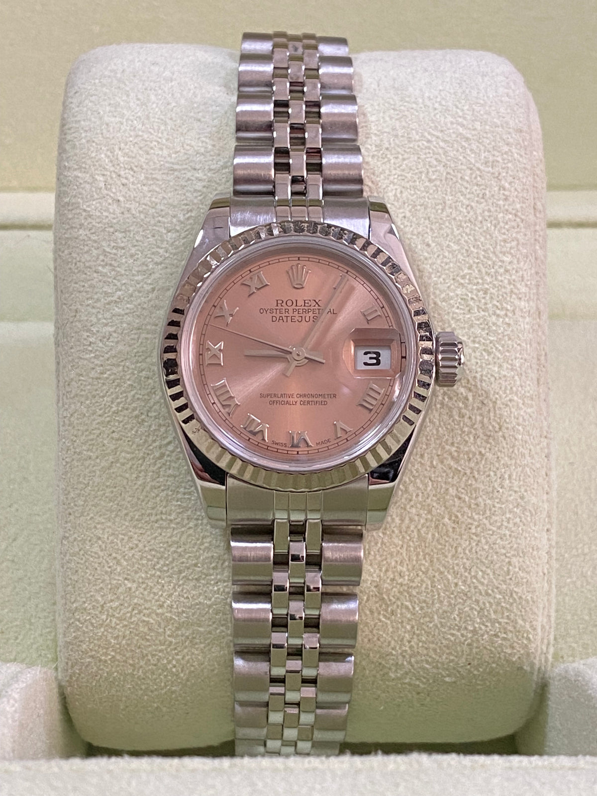 Rolex Steel Lady-Datejust 26 - F serial - Fluted Bezel - Pink Roman Dial - Jubilee Bracelet - 79174