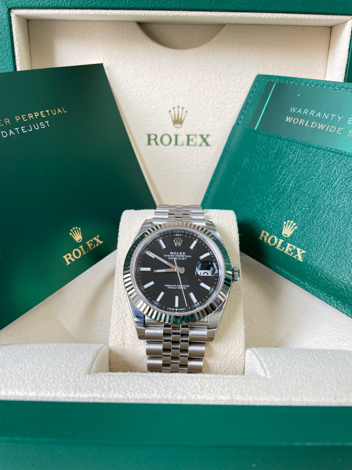 Rolex Steel and White Gold Datejust 41 - 2023 - Fluted Bezel - Black Index Dial - Jubilee Bracelet - 126334