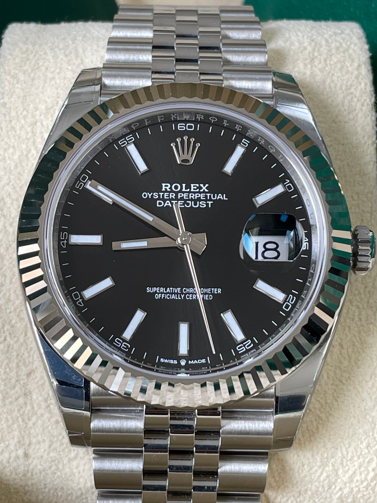 Rolex Steel and White Gold Datejust 41 - 2023 - Fluted Bezel - Black Index Dial - Jubilee Bracelet - 126334