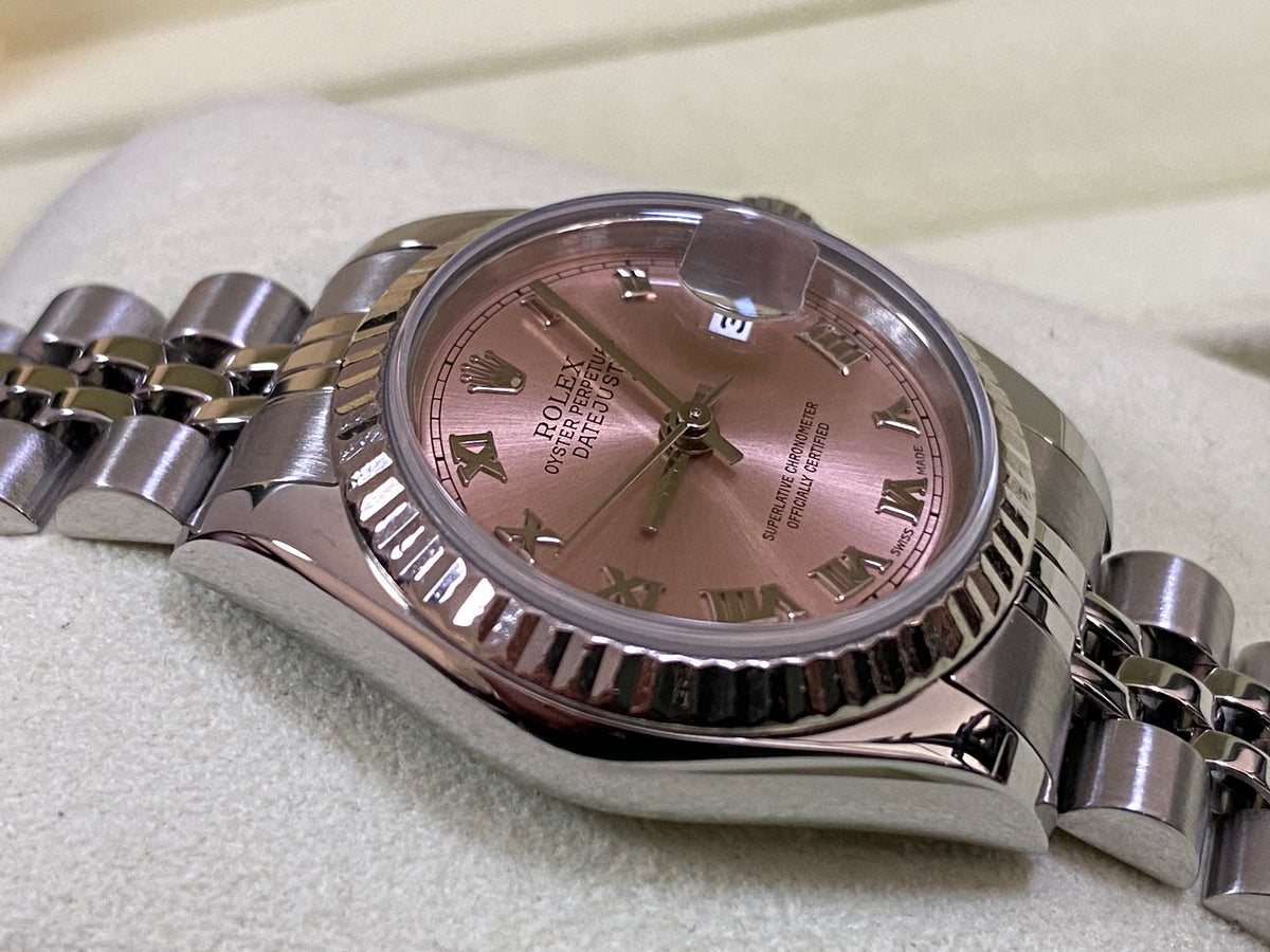 Rolex Steel Lady-Datejust 26 - F serial - Fluted Bezel - Pink Roman Dial - Jubilee Bracelet - 79174