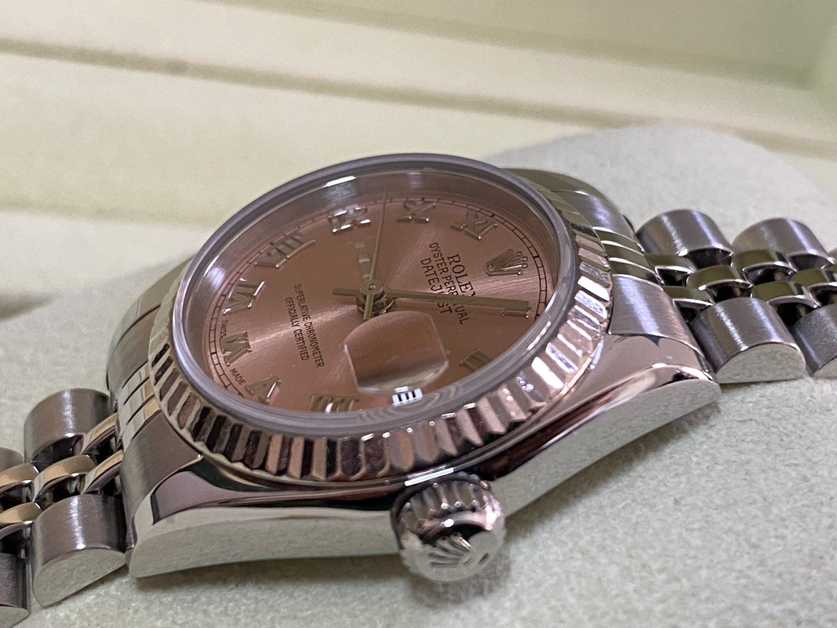 Rolex Steel Lady-Datejust 26 - F serial - Fluted Bezel - Pink Roman Dial - Jubilee Bracelet - 79174