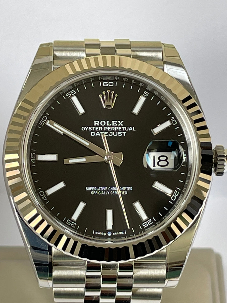 Rolex Steel and White Gold Datejust 41 - 2023 - Fluted Bezel - Black Index Dial - Jubilee Bracelet - 126334