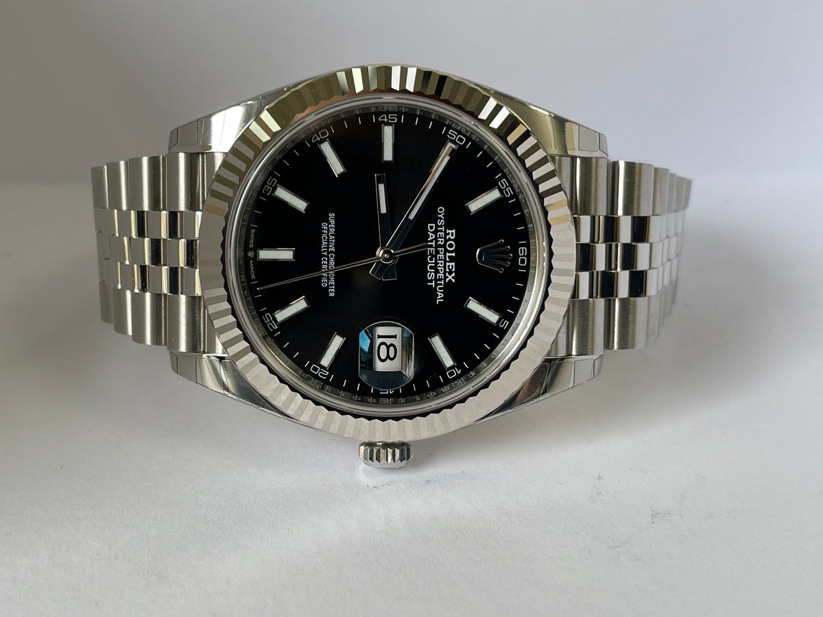 Rolex Steel and White Gold Datejust 41 - 2023 - Fluted Bezel - Black Index Dial - Jubilee Bracelet - 126334