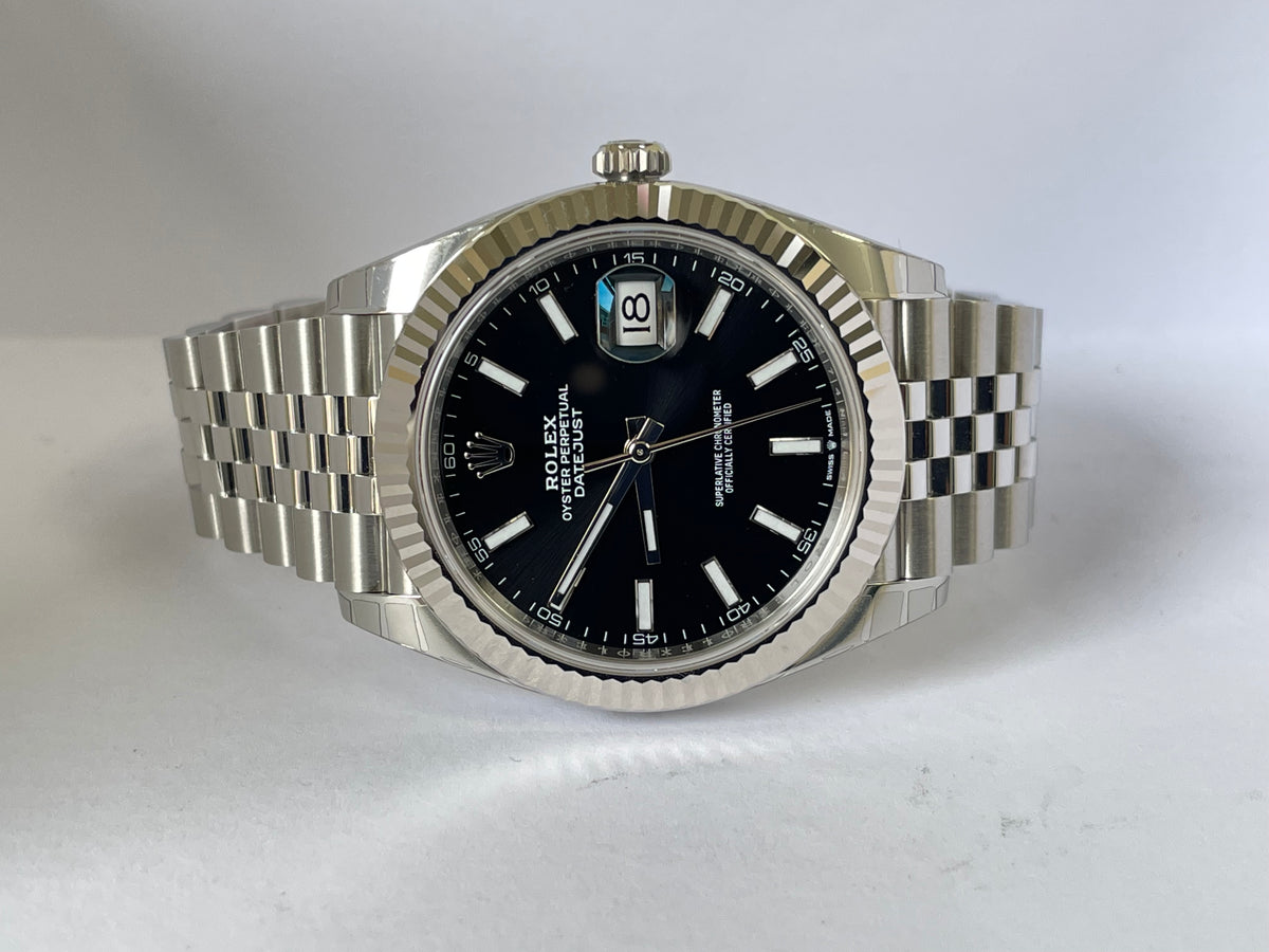 Rolex Steel and White Gold Datejust 41 - 2023 - Fluted Bezel - Black Index Dial - Jubilee Bracelet - 126334