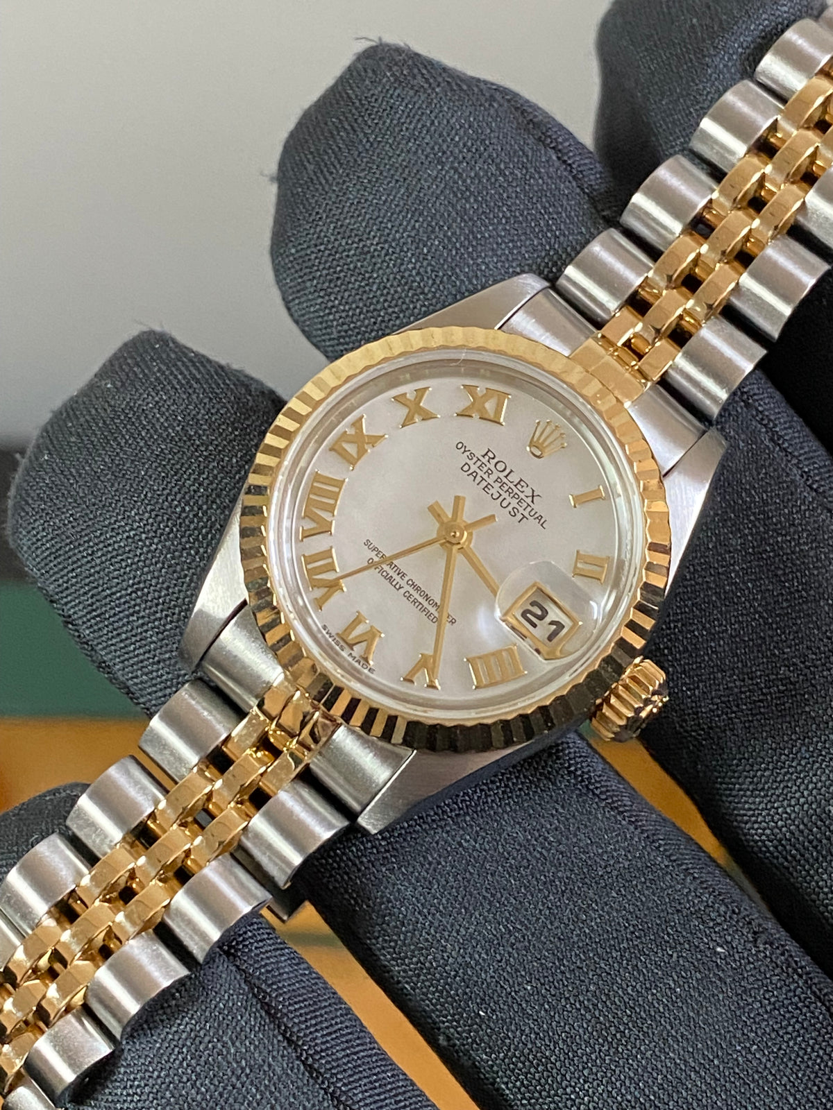 Rolex Two Tone Lady-Datejust - W Serial- Fluted Bezel - Mother of Pearl Roman Dial - Jubilee Bracelet - 69173