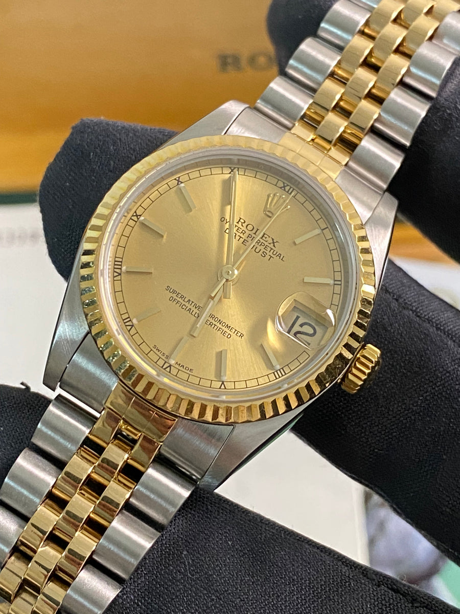 Rolex Steel & Yellow Gold Datejust 31 - K serial - Fluted Bezel - Champagne Index Dial - Jubilee Bracelet - 78273 *FULL SET*