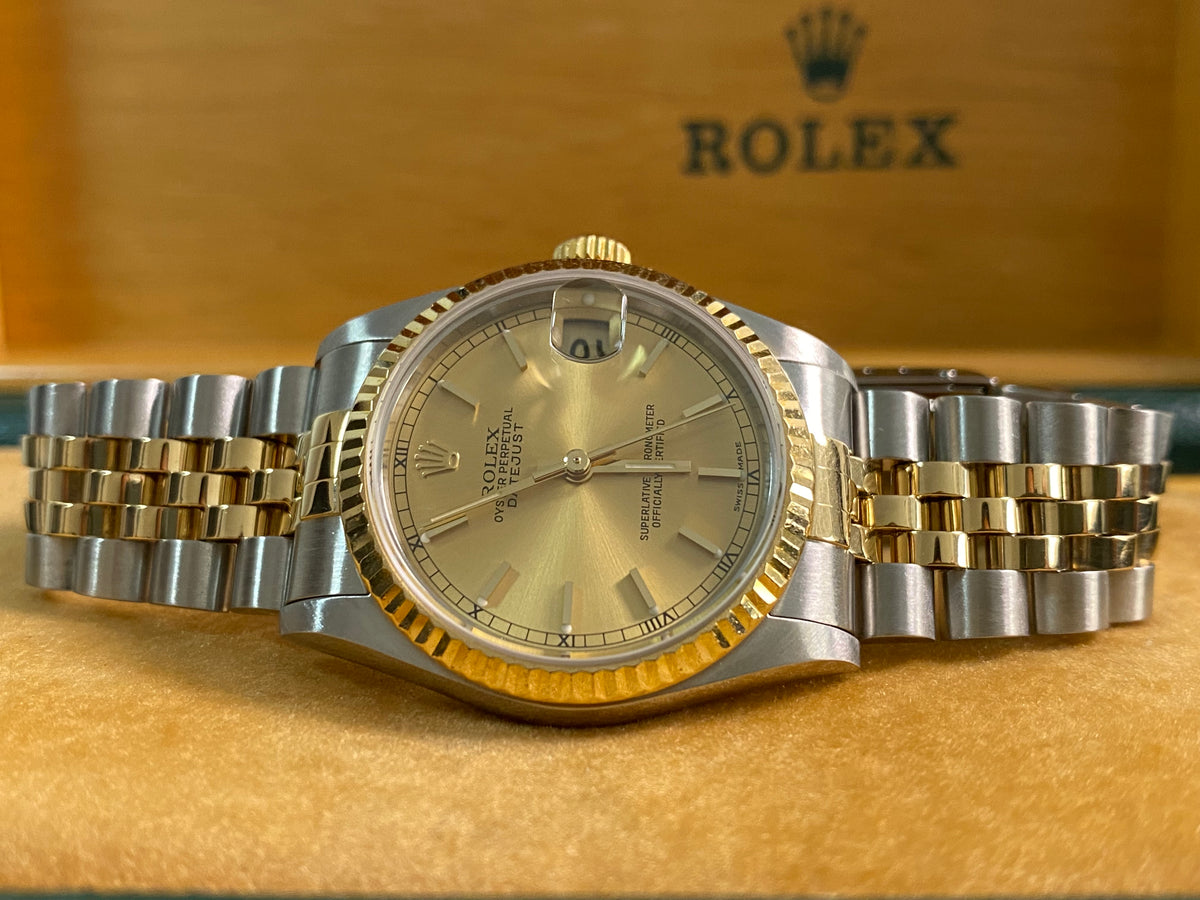 Rolex Steel & Yellow Gold Datejust 31 - K serial - Fluted Bezel - Champagne Index Dial - Jubilee Bracelet - 78273 *FULL SET*