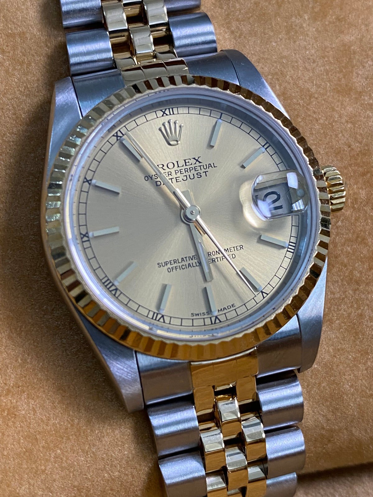 Rolex Steel & Yellow Gold Datejust 31 - K serial - Fluted Bezel - Champagne Index Dial - Jubilee Bracelet - 78273 *FULL SET*