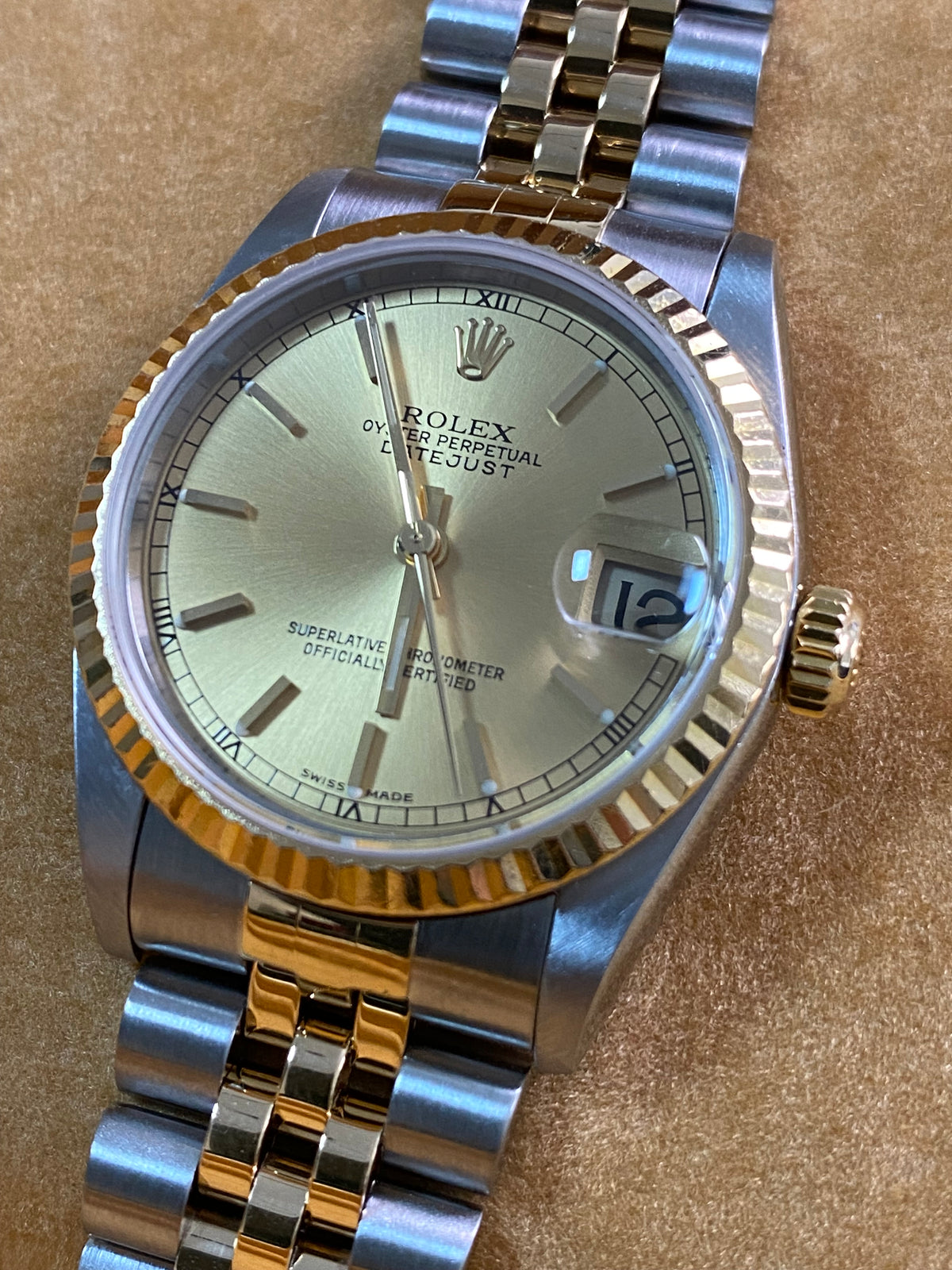 Rolex Steel & Yellow Gold Datejust 31 - K serial - Fluted Bezel - Champagne Index Dial - Jubilee Bracelet - 78273 *FULL SET*