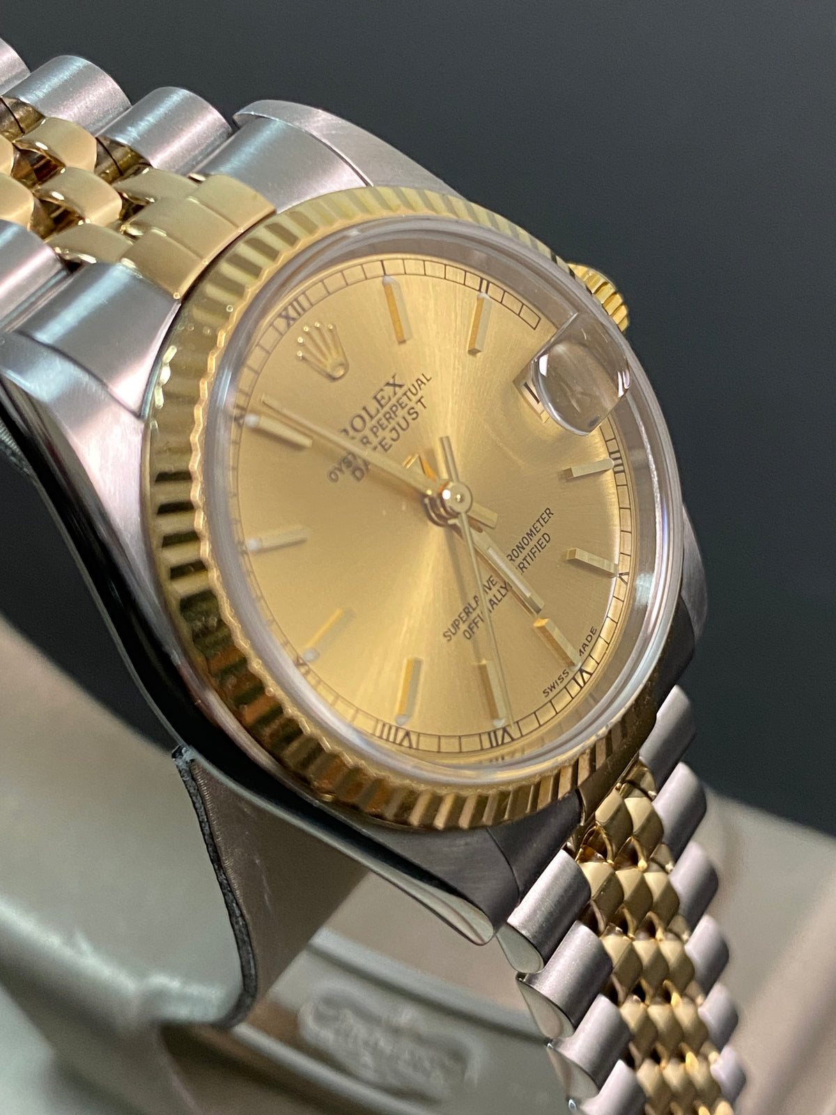 Rolex Steel & Yellow Gold Datejust 31 - K serial - Fluted Bezel - Champagne Index Dial - Jubilee Bracelet - 78273 *FULL SET*