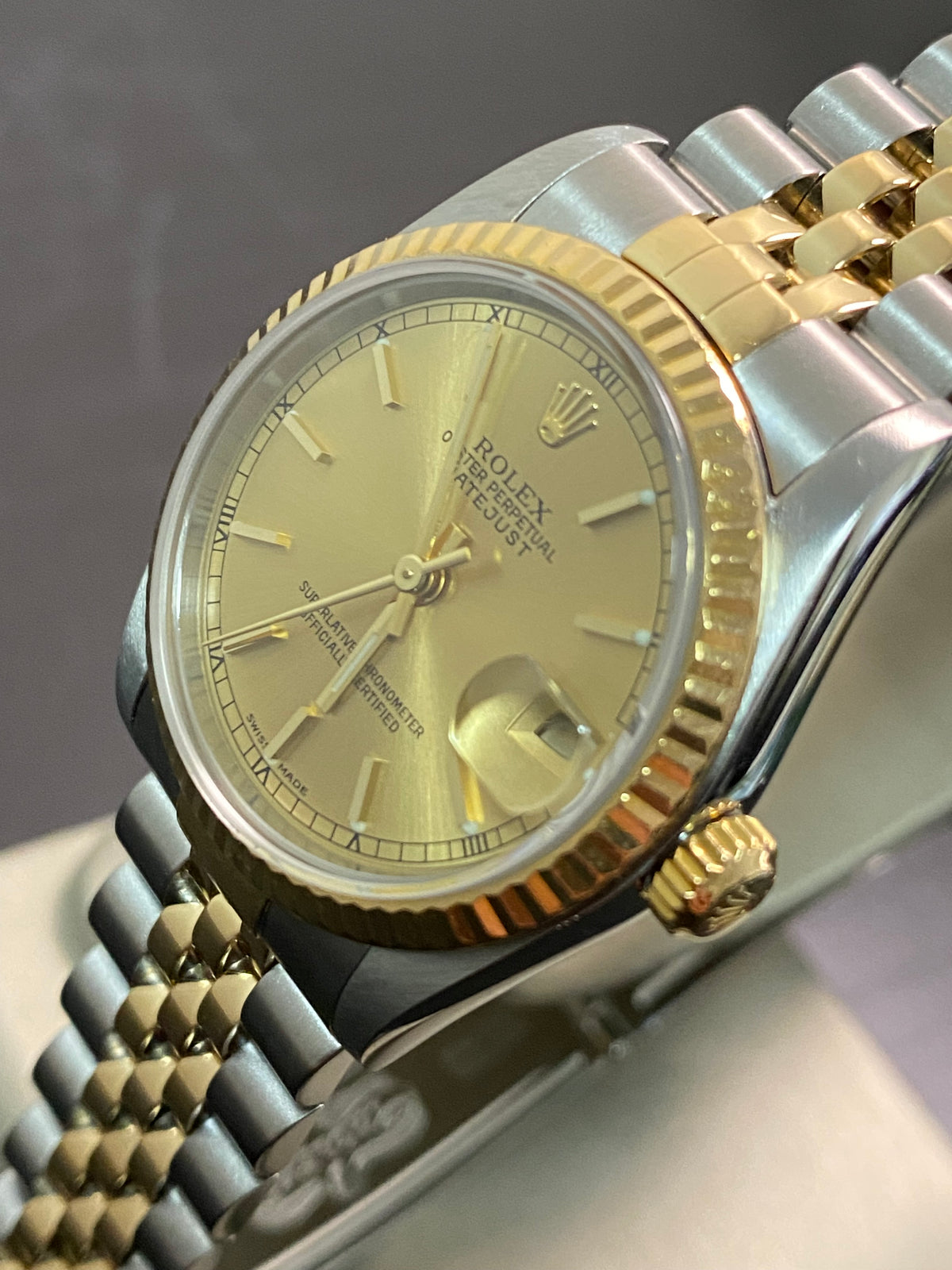 Rolex Steel & Yellow Gold Datejust 31 - K serial - Fluted Bezel - Champagne Index Dial - Jubilee Bracelet - 78273 *FULL SET*