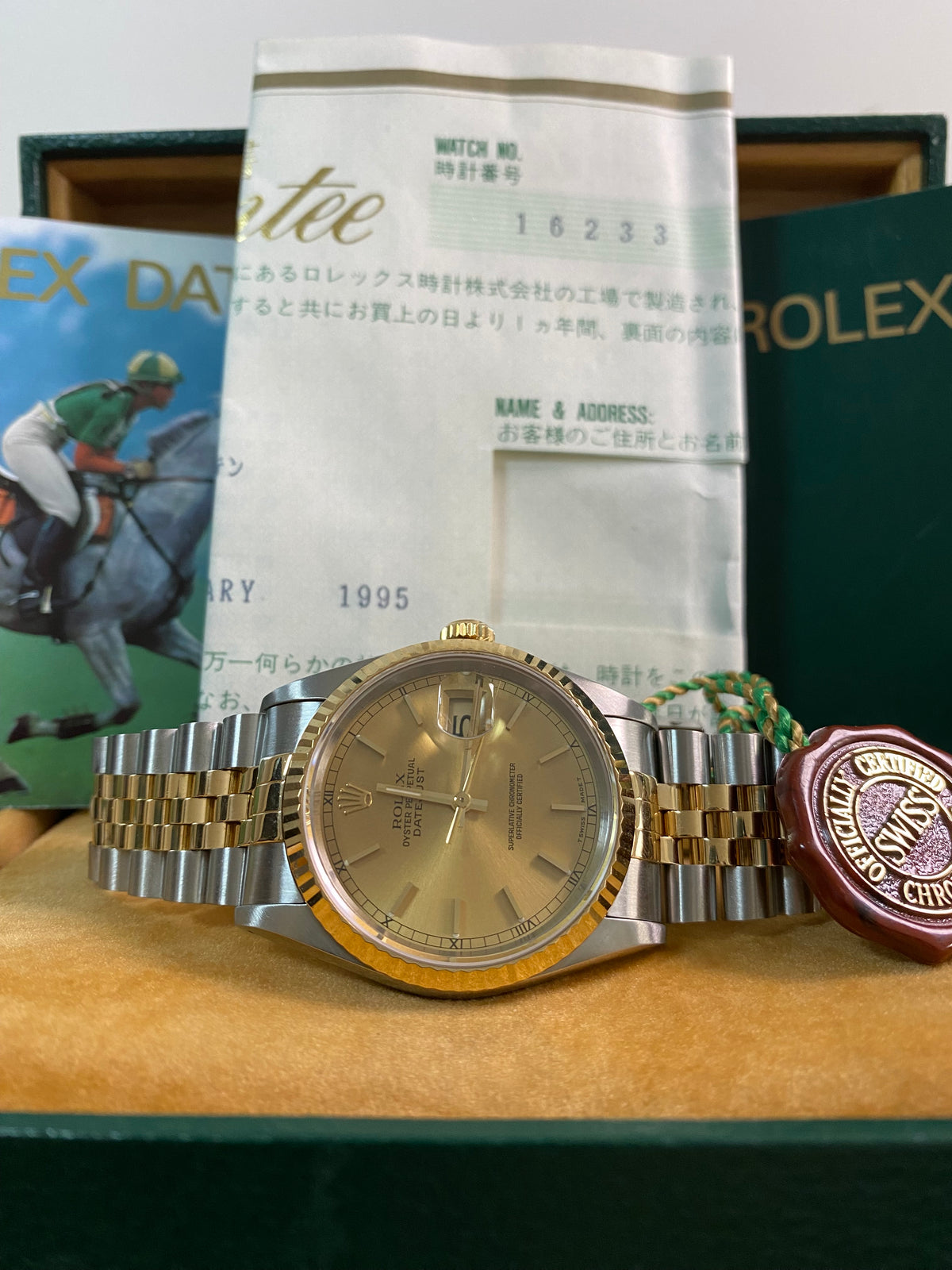 Rolex Steel and Yellow Gold Datejust 36 - X serial - Fluted Bezel - Champagne Index Dial - Jubilee Bracelet - 16233 *FULL SET*