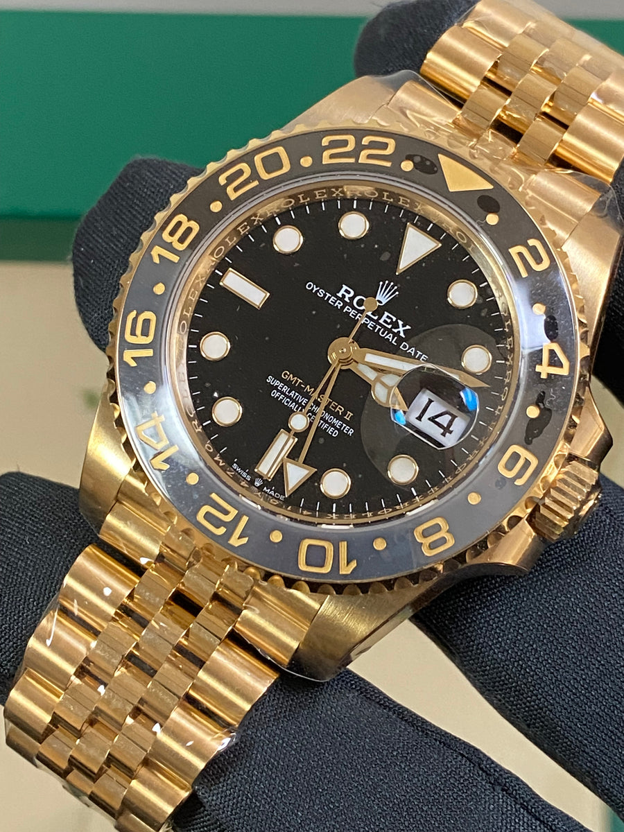 Rolex Yellow Gold GMT-Master II - 2023 - Grey and Black Bezel - Black Dial - Jubilee Bracelet - 126718GRNR