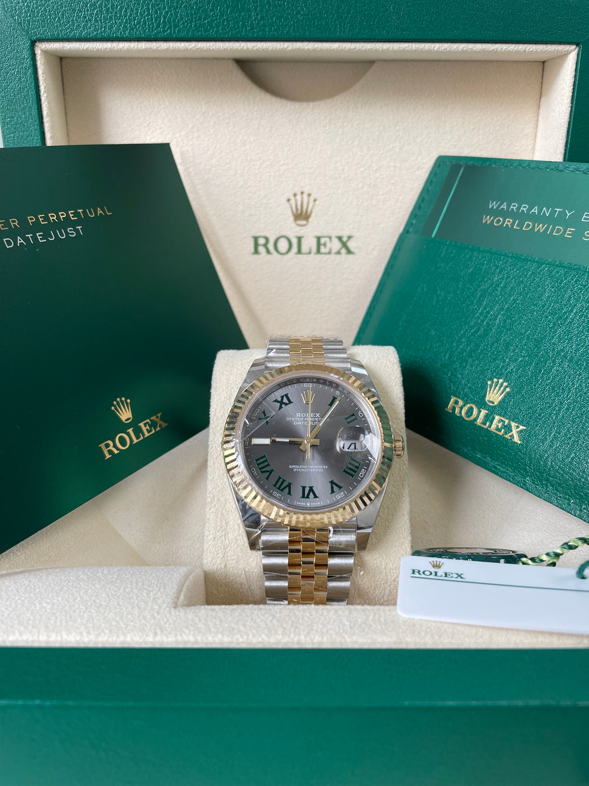 Rolex Steel and Yellow Gold Datejust 41 - 2023 - Fluted Bezel - "Wimbledon" Dial - Jubilee Bracelet - 126333