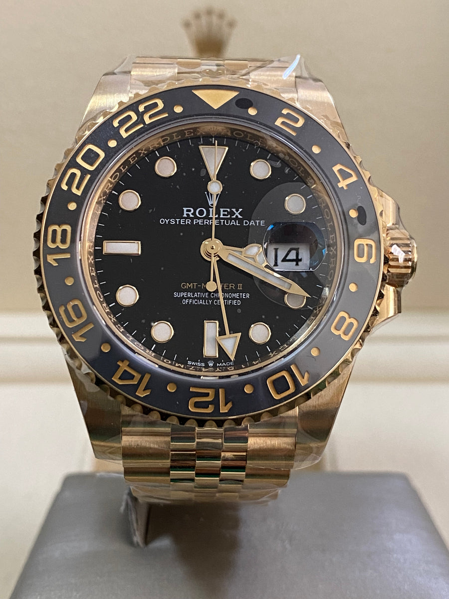 Rolex Yellow Gold GMT-Master II - 2023 - Grey and Black Bezel - Black Dial - Jubilee Bracelet - 126718GRNR