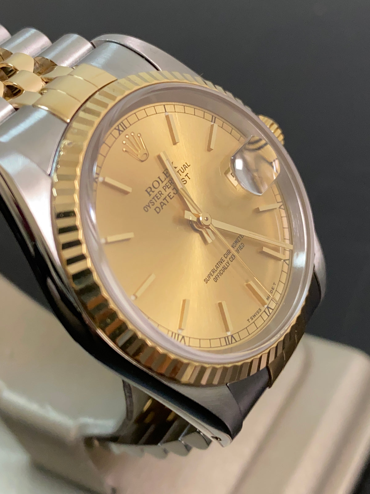 Rolex Steel and Yellow Gold Datejust 36 - X serial - Fluted Bezel - Champagne Index Dial - Jubilee Bracelet - 16233 *FULL SET*