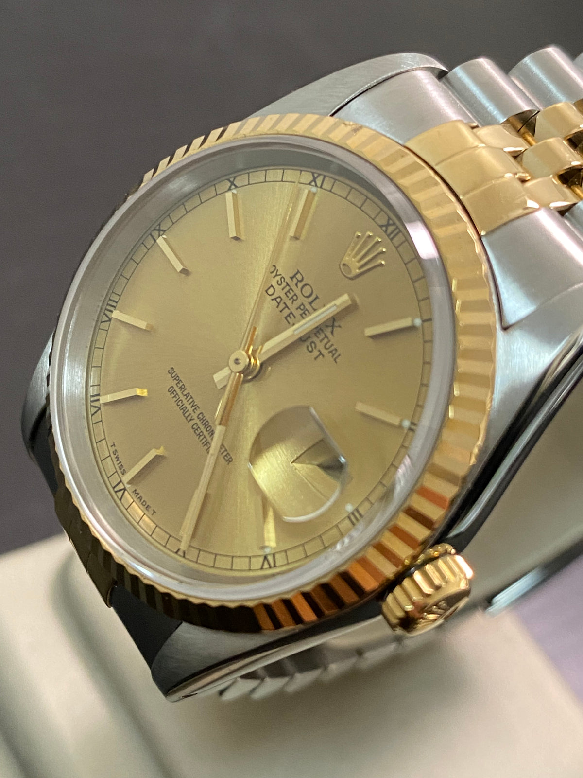 Rolex Steel and Yellow Gold Datejust 36 - X serial - Fluted Bezel - Champagne Index Dial - Jubilee Bracelet - 16233 *FULL SET*