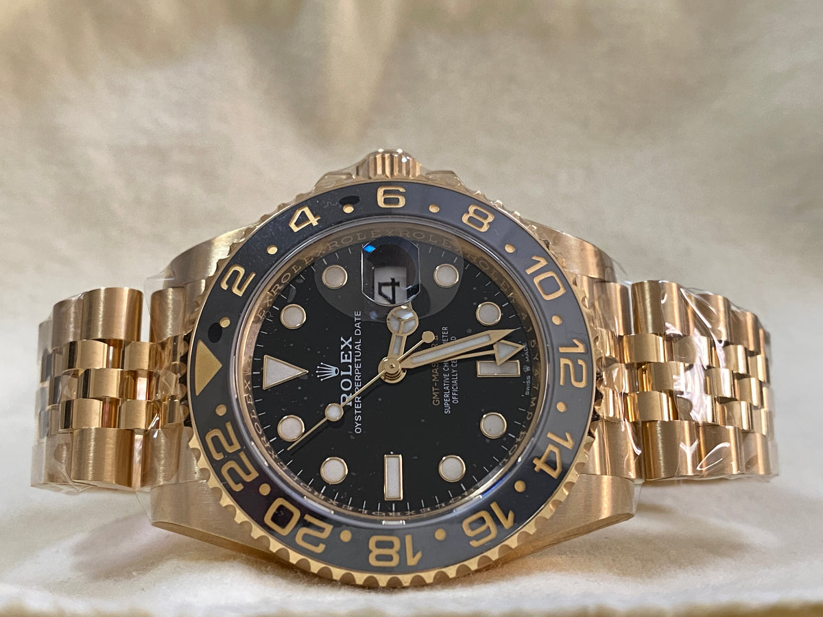 Rolex Yellow Gold GMT-Master II - 2023 - Grey and Black Bezel - Black Dial - Jubilee Bracelet - 126718GRNR