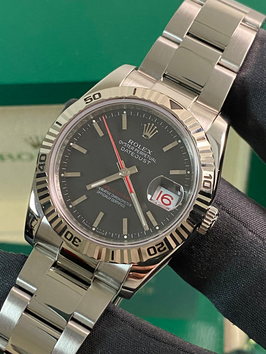 Rolex Steel Datejust 36 Turn-O-Graph - F Serial - Fluted Bezel - Black Index Dial - Oyster Bracelet - 116264