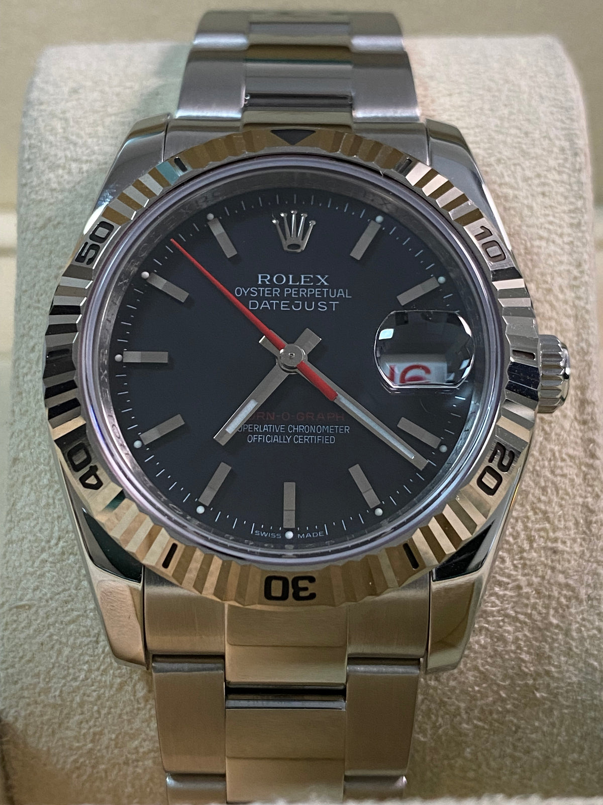 Rolex Steel Datejust 36 Turn-O-Graph - F Serial - Fluted Bezel - Black Index Dial - Oyster Bracelet - 116264