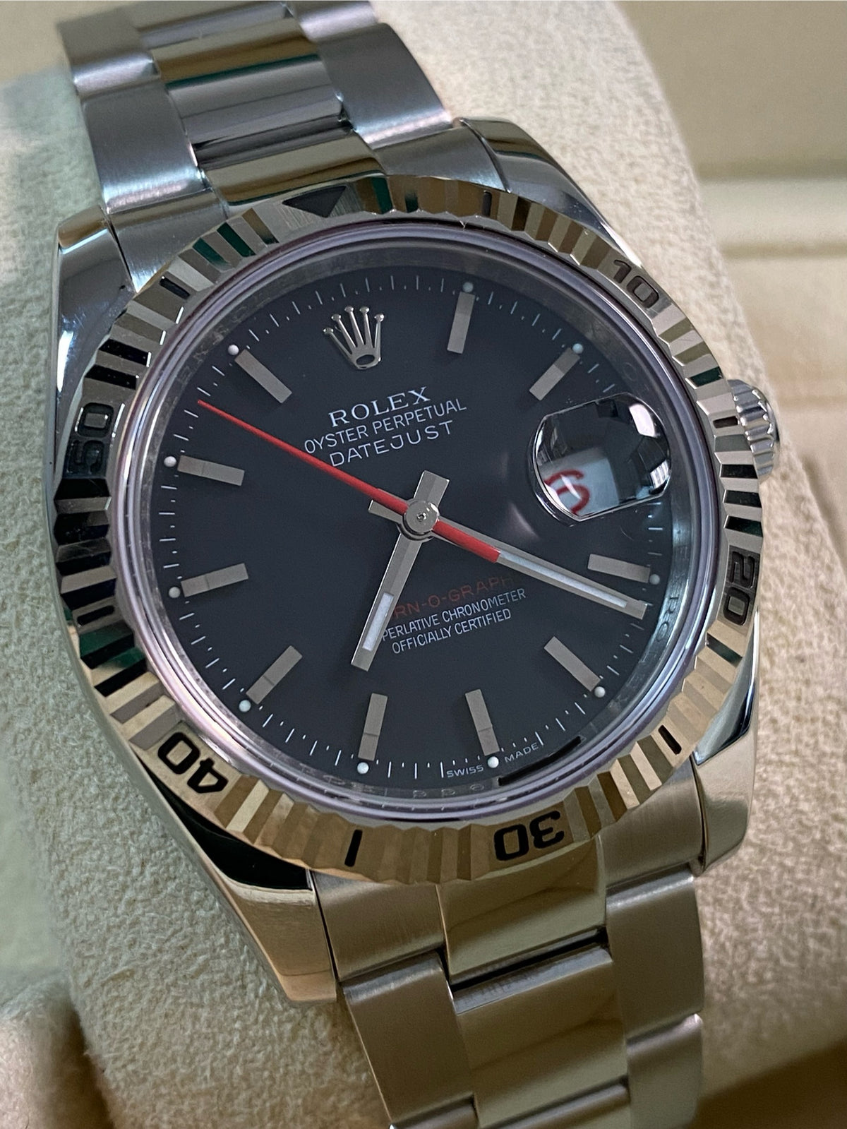 Rolex Steel Datejust 36 Turn-O-Graph - F Serial - Fluted Bezel - Black Index Dial - Oyster Bracelet - 116264