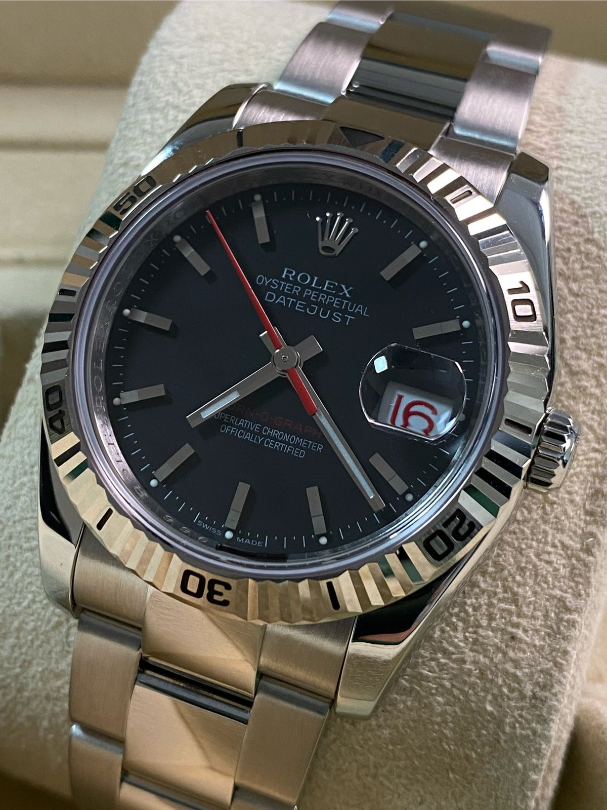 Rolex Steel Datejust 36 Turn-O-Graph - F Serial - Fluted Bezel - Black Index Dial - Oyster Bracelet - 116264