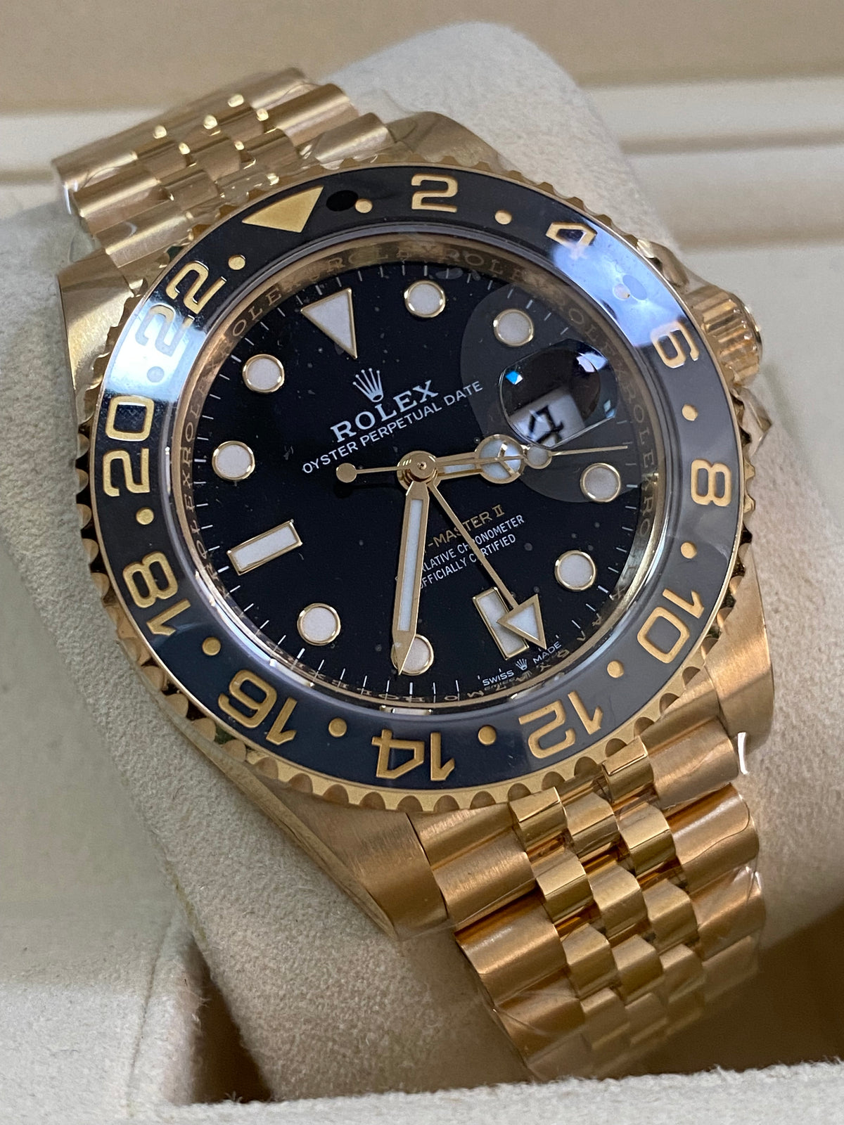 Rolex Yellow Gold GMT-Master II - 2023 - Grey and Black Bezel - Black Dial - Jubilee Bracelet - 126718GRNR